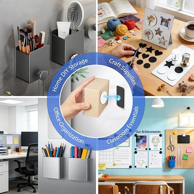 Towjug Flexible Magnets and Metal Stickers - Mixed 40 Adhesive Magnetic Set for Office, School, Crafts, Home Decor and Small Items Organization