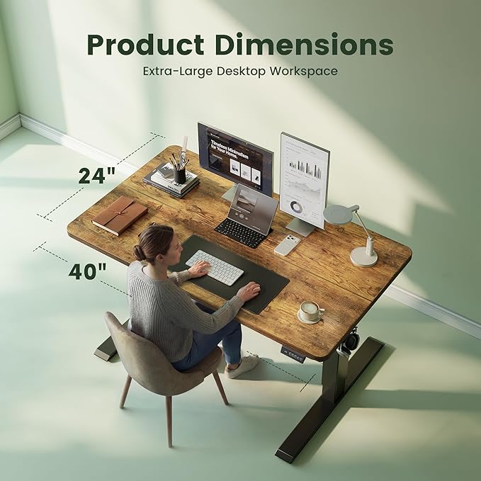 CubiCubi Electric Standing Desk Height Adjustable, 39.4 x 23.6 Inches Home Office Computer Desk, Sit to Stand Up with Memory Presets, Rustic Brown