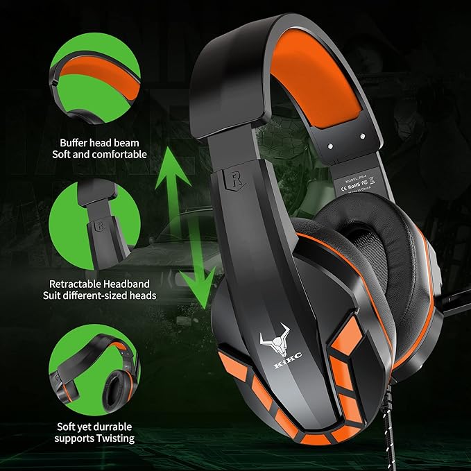 Kikc PS4 Gaming Headset with Mic for Xbox One, PS5, PC, Mobile Phone and Notebook, Controllable Volume Gaming Headphones with Soft Earmuffs for Kid