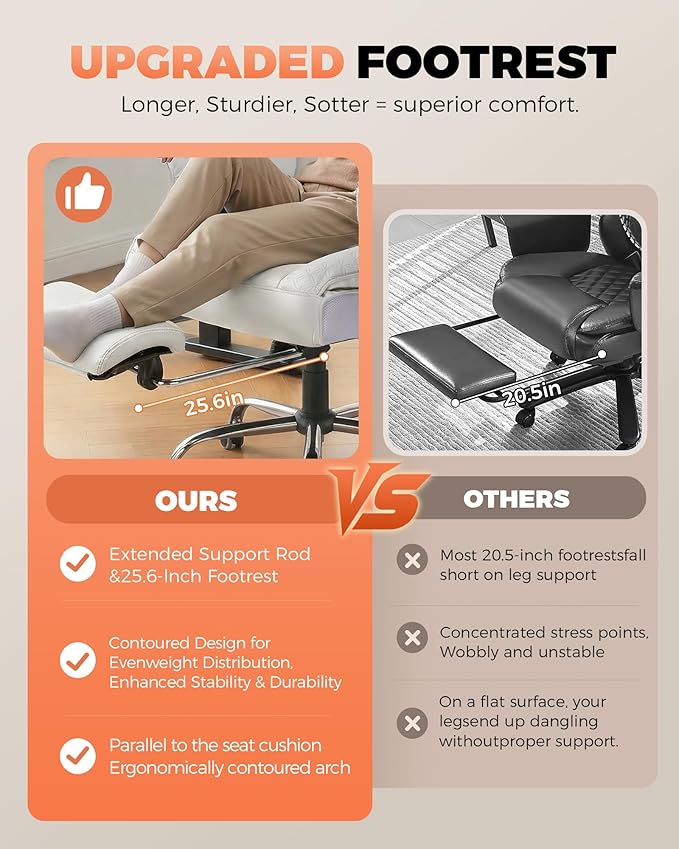 COMHOMA Big and Tall Office Chair with Upgrade Footrest, Heavy Duty Gaming Chair High Back Executive Chair with Spring Lumbar Support for Lower Back Pain Relief, 150°Reclining Adjustable Armrests