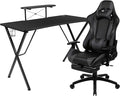 Flash Furniture Optis Black Gaming Desk with Cup Holder/Headphone Hook and Monitor/Smartphone Stand & Gray Reclining Gaming Chair with Footrest