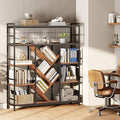RALGEND Triple 5-Tier Bookshelf, Industrial Large Bookcase with 14 Open Display Shelves, Modern Tree Bookcase with Metal Frame and Hanging Function for Living Room, Home Office, Rustic Brown and Black