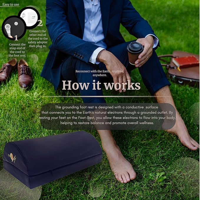 Grounding Mat for Feet Foot Rest for Under Desk at Work Grounding Foot Stool Memory Foam Adjustable Height Back Knee Pain Relief Energy Sleep Comfort Footrest for Gaming Home Office Leg Elevation
