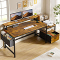 EnHomee 57" Office Desk with Drawers and Printer Space,Computer Desk with Power Outlets,Home Office Desks with File Drawers Cabinet,Study and Gaming Desk with Shelves Monitor Stand,Rustic Brown