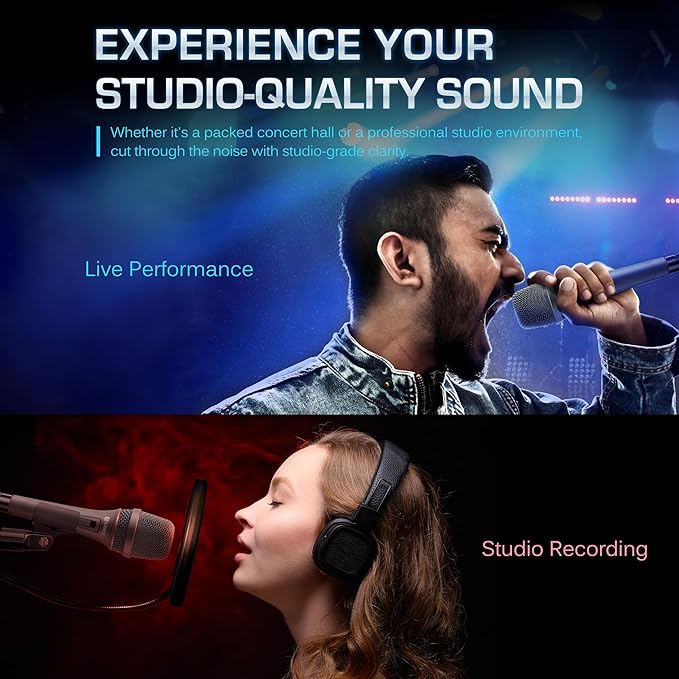 CAROL AC-900S XLR Wired Vocal Microphone – Dynamic Supercardioid Mic with AHNC Dual-Engine Noise Cancelling Tech for Singing, Karaoke, Stage & Studio, Includes Mic Clip, 14.8ft Cable & Switch - Gray