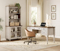 WAMPAT Home Office Furniture Set, 56" Executive Desk with Charging Station, 72" Tall Bookcase with 2 Glass Doors, Wood Computer Desk with File Cabinet Storage, Open Shelf, Rustic White