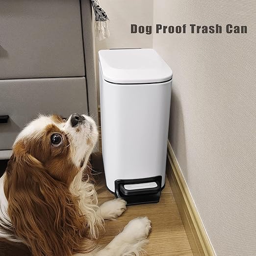 Cesun Slim Step-On Stainless Steel Desk Wastebasket – White (1.6 Gal)