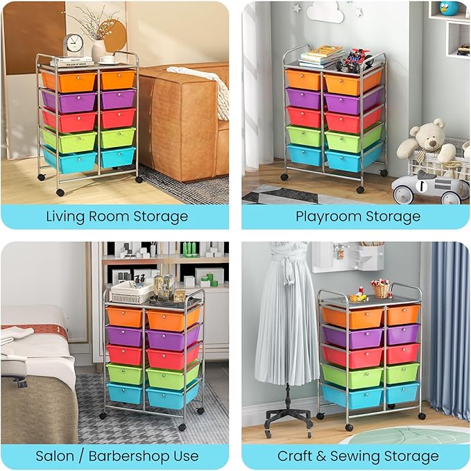 Moccha 10-Drawer Rolling Storage Cart - Storage Drawers Organizer with wheels for Craft Art Supply Paper Salon, Scrapbook Paper Tools, Under Desk Cabinet on Wheels for Classroom Office Home School