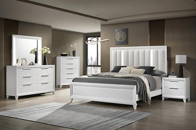 GOWE 1pc Modern Contemporary Transitional White Textured Finish 6-Drawer Storage Dresser Wooden Solid Wood Bedroom Living Room Home Furniture Modern Style White Color Six Storage Drawers