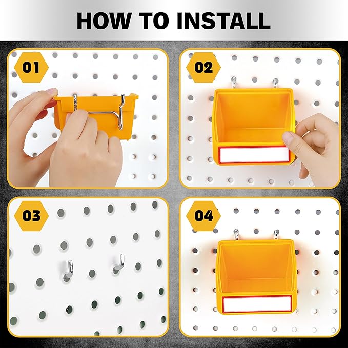 ELEAD Pegboard Bins Organizer Set 12-Pack - Durable Storage Tray for Screws, Nuts, Bolts, Hardware, Crafts, Accessories | Fits Standard Pegboards | 16 Labels for Garage Workshop Craft Room