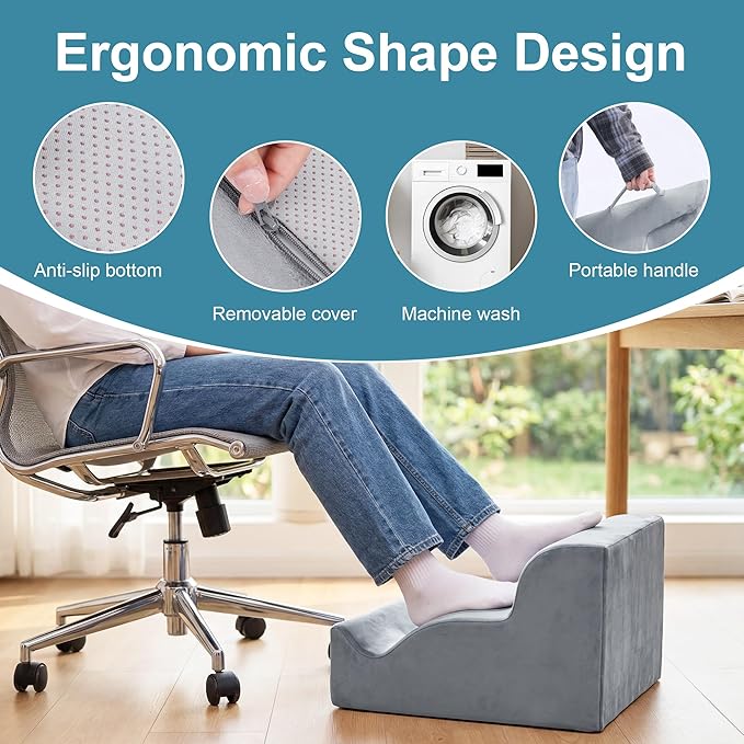 BALAPET Ergonomic Foot Rest Under Desk, Large Leg Rest for Desk with High Density Foam, Office Foot Stool for Chair, Multi-Use Leg Elevation Support Cushion for Work, Gaming, Sofa Relaxation(Gray)