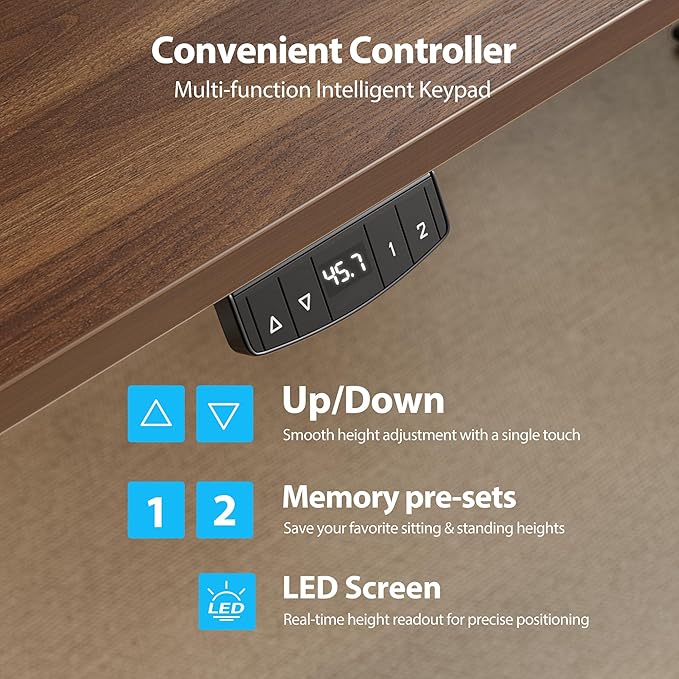 Agilestic Electric Standing Desk, 63 x 28 Inches Height Adjustable Desk, Sit Stand up for Work Office Home, Ergonomic Rising Computer Table with Memory Preset, Dark Walnut