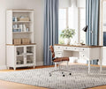 WAMPAT Home Office Furniture Set, 56" Executive Desk with Charging Station, 72" Tall Bookcase with 2 Glass Doors, Wood Computer Desk with File Cabinet Storage, Open Shelf, White
