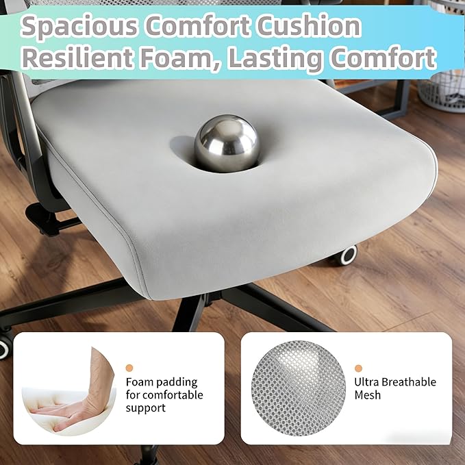 Ergonomic Office Chair - 350LB Comfy Desk Chairs with Adjustable Headrest and Lumbar Back Support, Mesh Computer Chairs with Wheels and Arms for Home Office, Study
