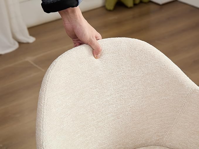 180° Swivel Dining Accent Chair, Barrel Upholstered Armchair with Solid Wood Base, Modern Beige Velvet Chair for Living Room, Bedroom, Office, Vanity Smooth 180° Swivel Mechanism – This swivel accen