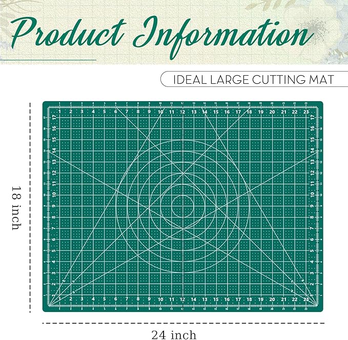 Teenyyou 18" x 24" Self Healing Folding Cutting Mat with Grid for Quilting, Sewing, Craft Hobby Board Sewing Cutting Mat for Quilting, Leather, Fabric, Crafting, Scrapbooking, Art, Clay, Green