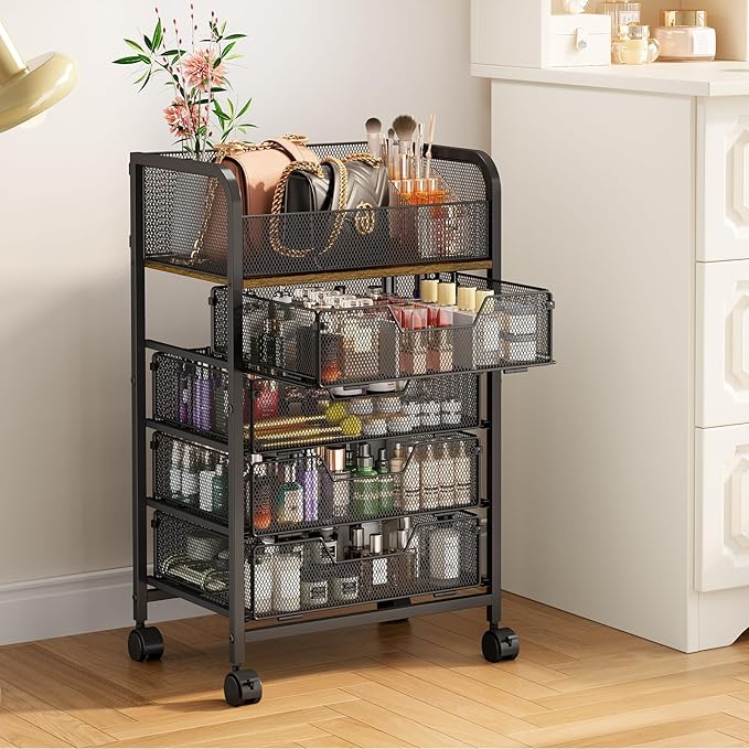 5-Tier Craft Organizer Cart with Wheels-Storage Cart with Drawers,Lockable Wheels Rolling Utility Cart,Makeup Cart with DIY Divider,Office Supply Organizer Storage for Studio,Office Patent Pending