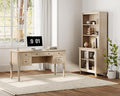 WAMPAT Home Office Furniture Set, 56'' Executive Desk with Charging Station, 72" Tall Bookcase with 2 Glass Doors, Wood Computer Desk with File Cabinet Storage, Open Shelf, Light Oak