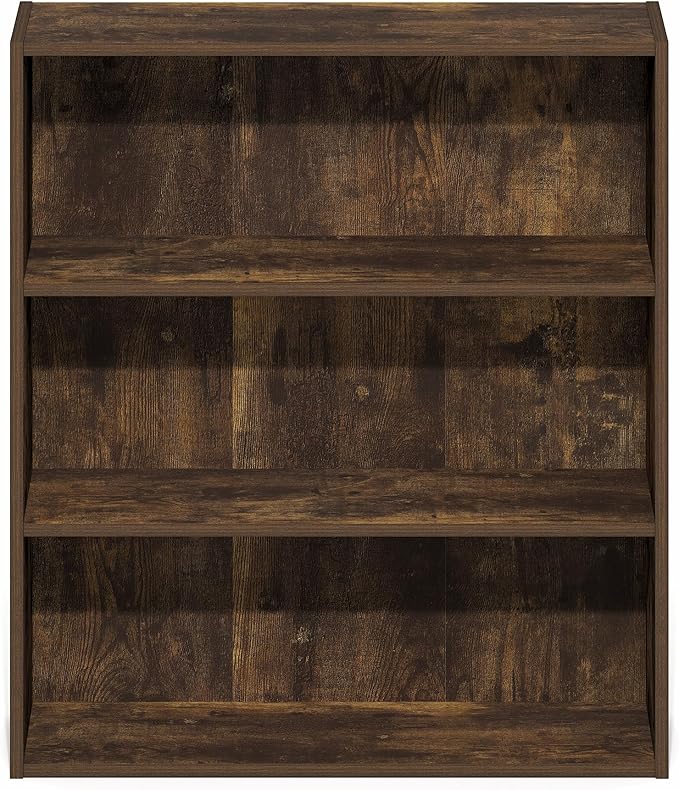 Furinno Basic Book Shelf, 3-Tier Bookshelf, Cube Storage Organizer Bookcase with Open Shelf, 7 x 24 x 26, for Living Room, Bedroom, Home Office, Amber Pine