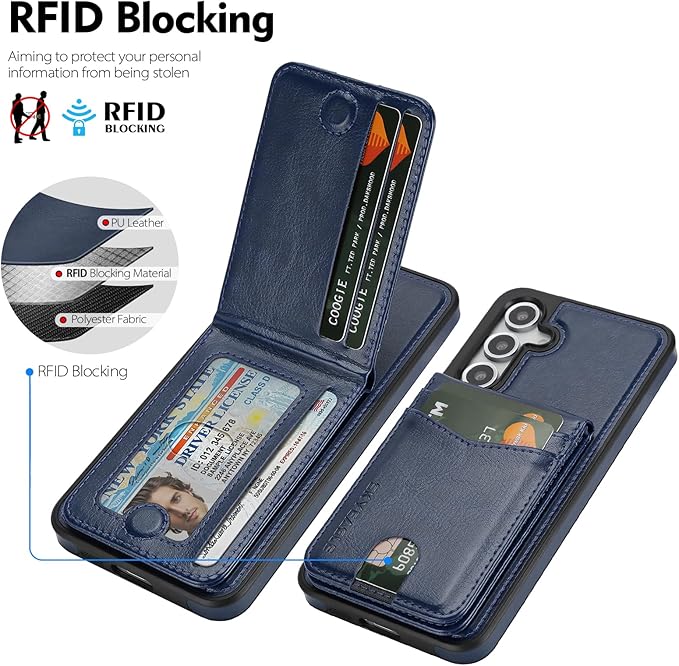 SkyEagle Compatible with Magsafe 2 in 1 Detachable Samsung Galaxy S25 Plus Wallet Case with Card Holder,Women Men Magnetic PU Leather RFID Blocking Flip Folio Kickstand Credit Slots,Blue