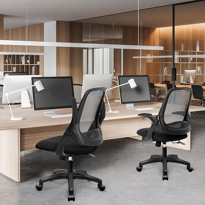 NEO CHAIR Office Desk Gaming Ergonomic Computer Chair with Lumbar Back Support Adjustable Height Swivel Rolling Wheels Flip-up Arms Mesh Chair for Home Vanity (Black)