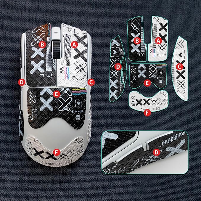2-in-1 Mouse Grip Tape Anti Slip Skin for Viper V3 Pro Gaming Mice Pre-Cut Gaming Mouse, Pre-Cut, Self-Adhesive, Sweat-Resistant Professional Competitive Upgrade Kit (White Set+Black Set)