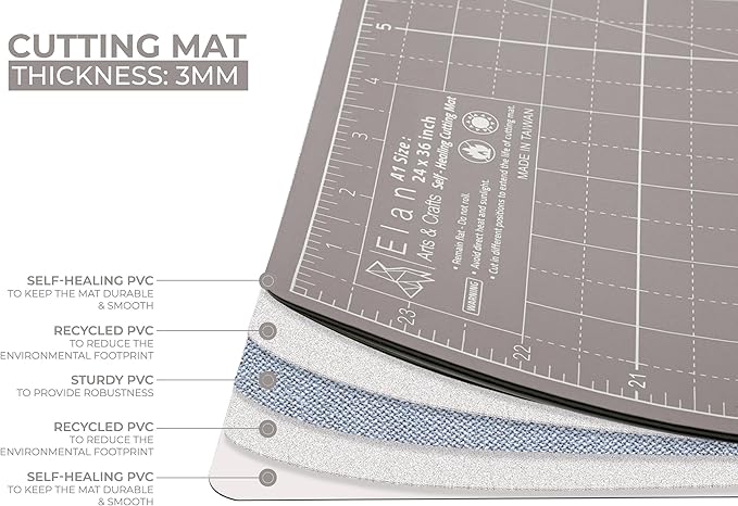 Elan Cutting Mat A4 Black & Taupe, Self Healing Cutting Mat 9x12 Inch, 5-Ply Craft Board Black, Hobby Board for Crafts 9x12 Inch