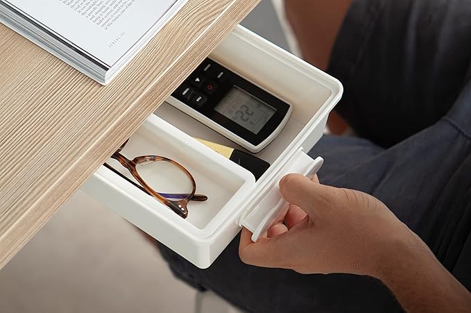 GAROOD Under Desk Drawer, Slide out Hidden Desk Drawers Organizer, Self-adhesive drawer for office/classroom/home 10.03'' x 7.06'' x 2.8’’ (White)