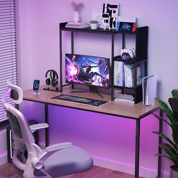 Desk Hutch Top Only Dorm - Desktop Shelf Bookshelf 38.6" Organizer White Shelves for Computer Dorm Office