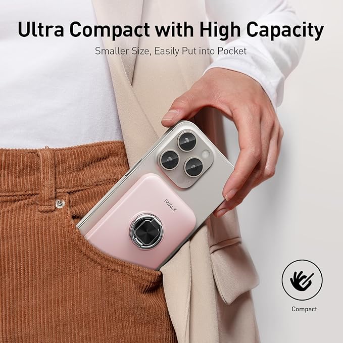 iWALK Magnetic Portable Charger for iPhone, 10,000mAh Wireless Power Bank with Stand, 15W MagSafe Fast Charging and USB-C PD 20W Charging for iPhone16/15/14/13/12 Series/Airpod