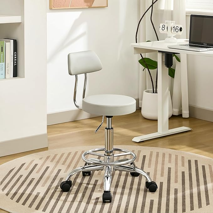 FIRAVOE Drafting Stool (Height Adjustable Office Chair with Footrest 19.5"-26.6")(Drum Stool with Back) Space Saving Tattoo Chair (Gray)