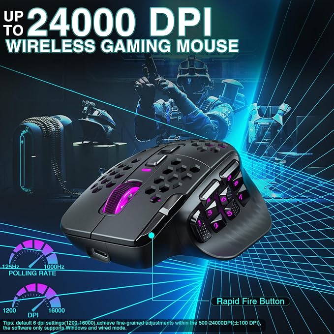 SOLAKAKA SM809 Pro Gaming Mouse with 9 Side Buttons,24000 DPI RGB Mouse for Gamer,16 Programmable Macros MMO Mouse,Black