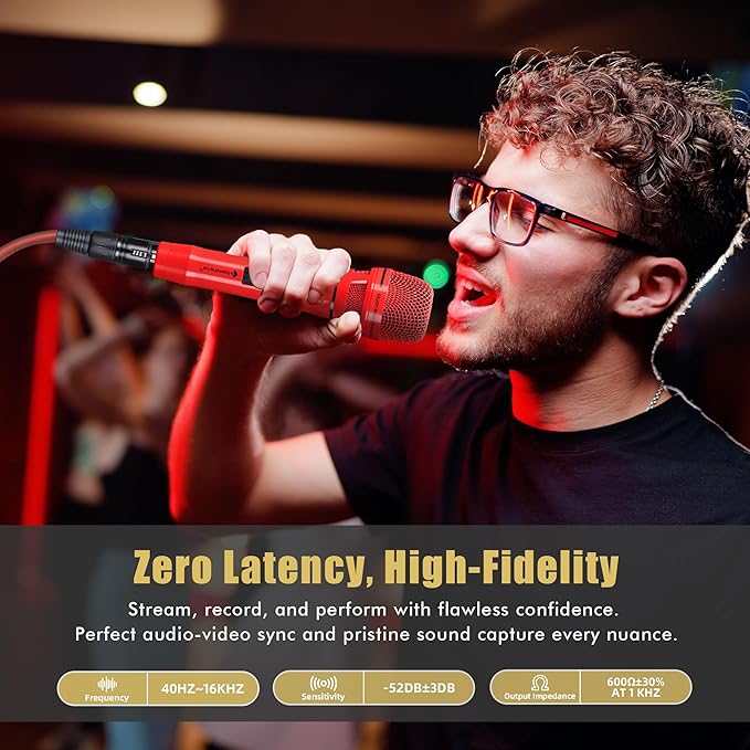 Dynamic Microphone - Professional Vocal Microphone for Singing - Premium Handheld Wired Mic with 16ft XLR to 1/4" Audio Cable - Microfono for Speaker, Mixer, Amplifier & Karaoke Machine