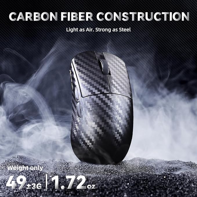 ATTACK SHARK R11 Ultra 8K Carbon Fiber Wireless Gaming Mouse,PAW3950 MAX Sensor,49g Ultra-Lightweight,Nordic 52840 MCU Chip,42000 DPI,Wired/BT/2.4GHz Wirelss Programmable Mouse for PC/Mac(Wave)