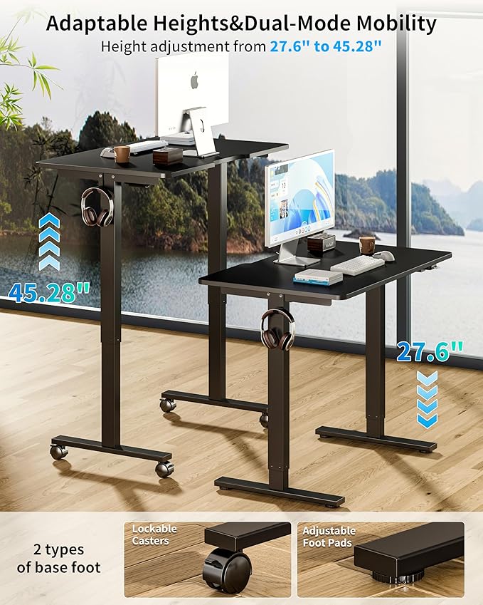 BIZUM 39.4" Small Electric Standing Desk Height Adjustable, Whole Piece Stand Up Computer Desk Work Study Writing Gaming Desks for Home Office Black