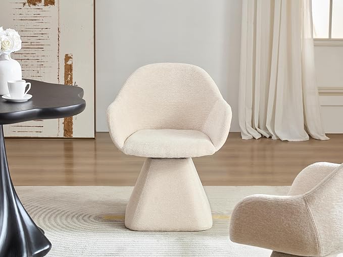180° Swivel Dining Accent Chair, Barrel Upholstered Armchair with Solid Wood Base, Modern Beige Velvet Chair for Living Room, Bedroom, Office, Vanity Smooth 180° Swivel Mechanism – This swivel accen
