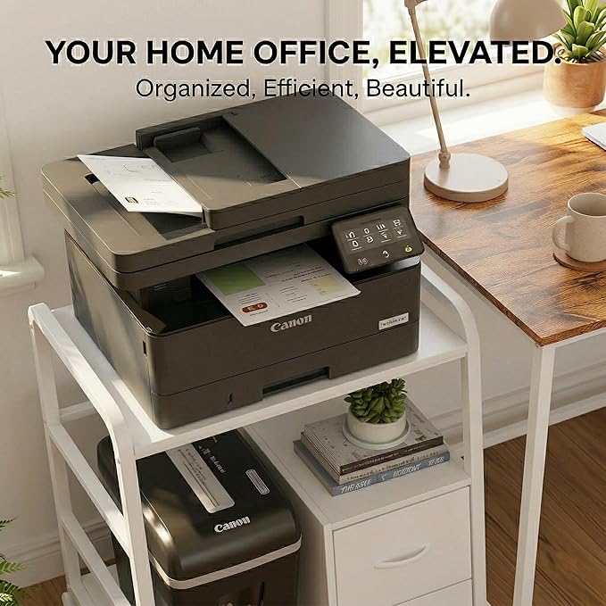 Printer Stand Featuring Fabric Drawers, Under Desk Host Computer Cabinet and Shredder Shelf, Heavy Duty Printer Stand with Storage Workstation Organization Printer Table for Home Office
