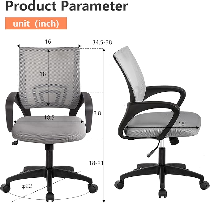 PayLessHere Home Office Chair Desk Computer Chair Adjustable Ergonomic Chair Lumbar Support Armrest Executive with High Density Mesh 360 Degree Swivel Chair for Adults Chair (Pack of 2, Grey)