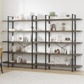 OtterOasis Bookshelf Set, Heavy Duty 5-Tier Industrial Bookcase, 47" Wide Wood Bookshelf for Home Office, 120lbs Shelf Capacity, Rustic Open Display with Horizontal Shelf for Living Room Bedroom, Grey
