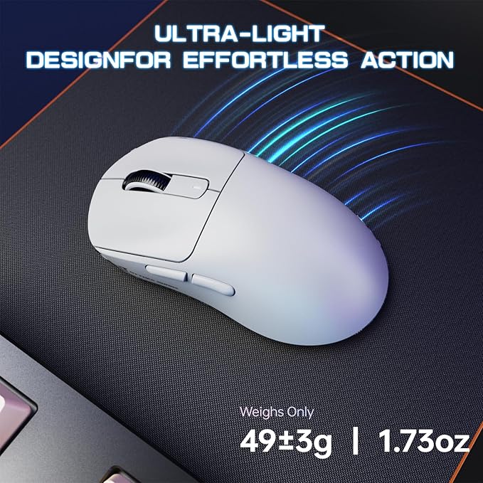 ATTACK SHARK X3MAX Wireless Gaming Mouse,PixArt PAW3950 Gaming Sensor,Up to 42K DPI,100 Million Micro,49g Lightweight Tri-Mode(BT5.2/2.4Ghz/Wired) Mice with Coiled Cable-White