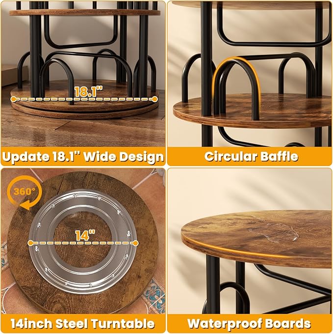 Aheaplus 6 Tier Rotating Bookshelf Tower, Revolving Bookcase, 360° Round Spinning Book Shelf, Narrow Swivel Bookshelves Vertical Turning Corner Bookshelf Organizer for Small Space, Rustic Brown