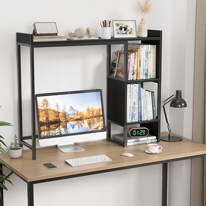 Desk Hutch Top Only Dorm - Desktop Shelf Bookshelf 38.6" Organizer White Shelves for Computer Dorm Office