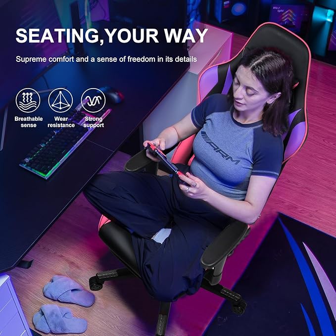 GTPLAYER Gaming Chair with Footrest, Ergonomic Computer Game Desk Chair, Reclining Gaming Chair Seat Height Adjustment, Swivel Rocker with Headrest and Lumbar (Colorful)