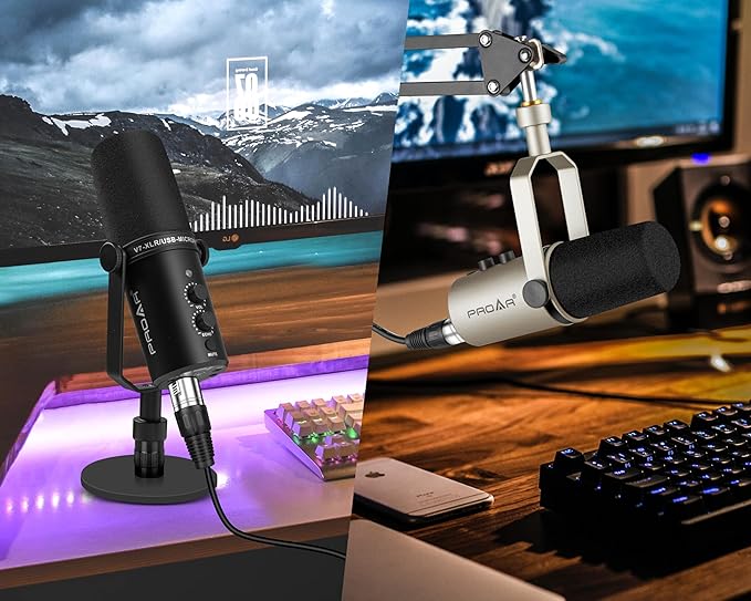 USB/XLR Podcasting Dynamic Microphone,Professional USB Gaming Microphone for PC Computer with Noise Cancelling,Metal XLR Streaming Mic Kit for Vocal,Instruments Recording,Voice Over,YouTube