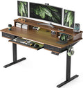 WALKINGDESK 55 Inches Electric Standing Desk with Keyboard Tray, Height Adjustable Sit to Stand Table with 2 Drawers, Ergonomic Home Office Desk with Storage Shelf, Computer Table, Black Walnut