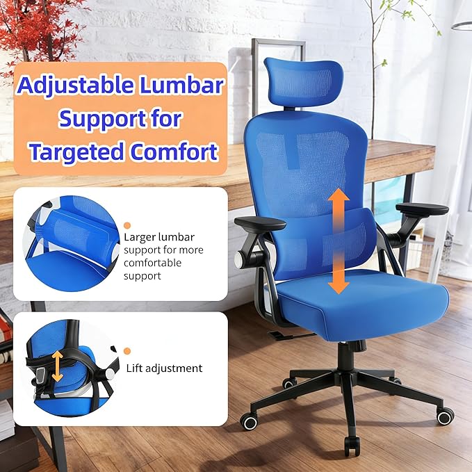 Ergonomic Office Chair - 350LB Comfy Desk Chairs with Adjustable Headrest and Lumbar Back Support, Mesh Computer Chairs with Wheels and Arms for Home Office, Study
