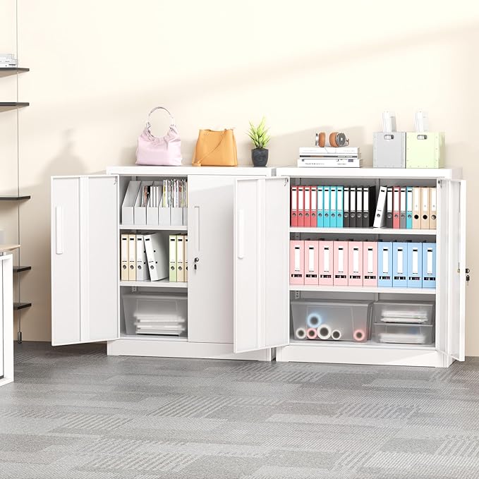 Greenvelly Metal Cabinet, 36" Locking Storage File Cabinet with Doors and Shelves for Office,Home,Gym,School,Kitchen(White)