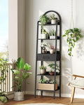 CHOEZON 5 Tier Ladder Shelf with Drawer, Tall Ladder Bookshelf, Standing Bookcase with Metal Frame for Living Room, Bathroom, Home Office, Study, Balcony, Black TCJ07BB