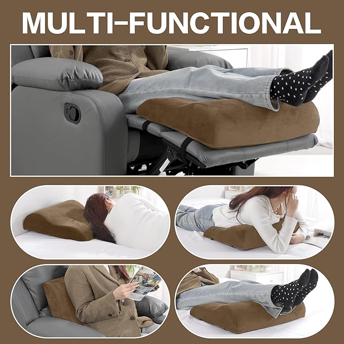 HOMBYS Extra Large Recliner Leg Pillow, Foam Foot Rest Cushion Wave Shape Recliner Footrest Extender, Multi Purpose Back & Lumbar Support Pillow for Bed, Sofa Couch, Coffee Color