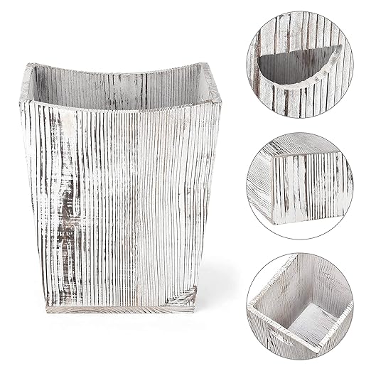 ETELI Wood Wastebasket Small Trash Can Rustic Wooden Garbage Storage Trash Can with Double Handles for Bedroom Office Bathroom (Rustic Grey)